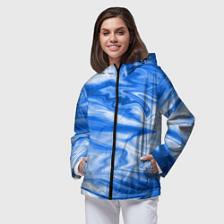 Ветровка с капюшоном женская Бело синий абстрактный фон Волны, цвет: 3D-черный — фото 2