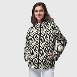 Ветровка с капюшоном женская Тигровый полосатый узор-черные, бежевые полосы на, цвет: 3D-черный — фото 2