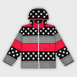 Ветровка с капюшоном женская Red and black pattern with stripes and stars, цвет: 3D-белый