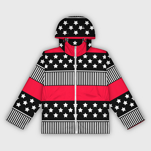 Женская ветровка Red and black pattern with stripes and stars / 3D-Белый – фото 1