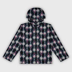 Ветровка с капюшоном женская Классический ромбовидный текстурированный узор на, цвет: 3D-черный