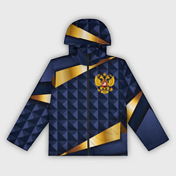 Ветровка с капюшоном женская Золотой герб России на объемном синим фоне, цвет: 3D-черный