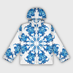 Ветровка с капюшоном женская Гжель синий цветок, цвет: 3D-белый