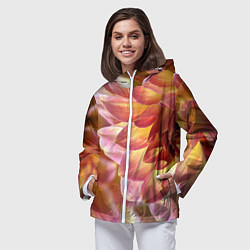 Ветровка с капюшоном женская Оранжевые георгины лепестки, цвет: 3D-белый — фото 2