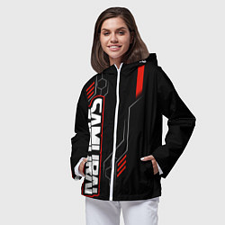 Ветровка с капюшоном женская Samurai - Красный техно - Киберпанк, цвет: 3D-белый — фото 2