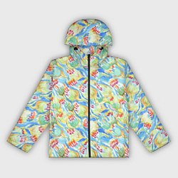 Женская ветровка Акварельный узор с зеленью и красными бутонами