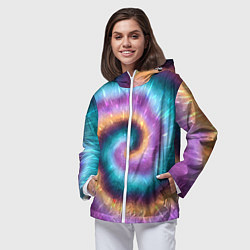 Ветровка с капюшоном женская Сине-фиолетовый тай дай, цвет: 3D-белый — фото 2