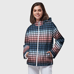 Ветровка с капюшоном женская Разноцветный коралловый с синим узор клетка, цвет: 3D-белый — фото 2