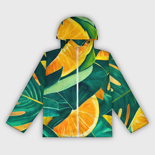 Женская ветровка Листья монстеры и дольки апельсинов / 3D-Белый – фото 1