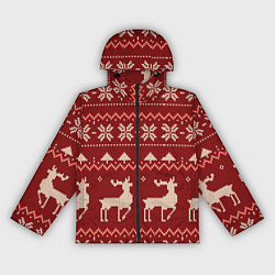 Ветровка с капюшоном женская Узоры новогодние : Олени, цвет: 3D-черный