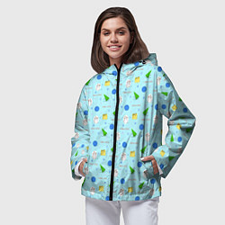 Ветровка с капюшоном женская Новогодний геометрический арт лайн принт с кролико, цвет: 3D-черный — фото 2