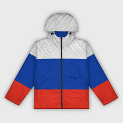 Ветровка с капюшоном женская Триколор - флаг России плетёный, цвет: 3D-черный