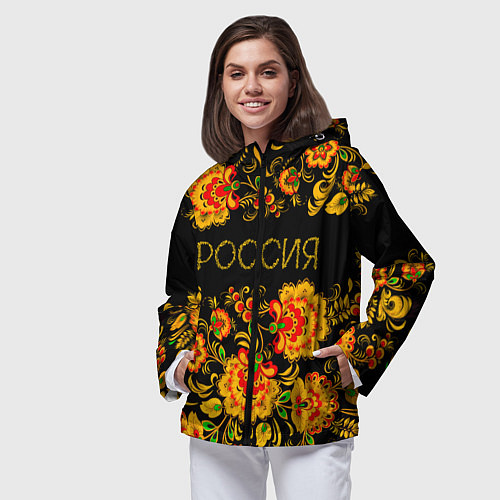 Женская ветровка РОССИЯ роспись хохлома / 3D-Черный – фото 3