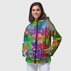 Ветровка с капюшоном женская Узоры из разноцветных звёзд, цвет: 3D-черный — фото 2