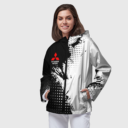 Женская ветровка Mitsubishi - черно-белая абстракция / 3D-Черный – фото 3