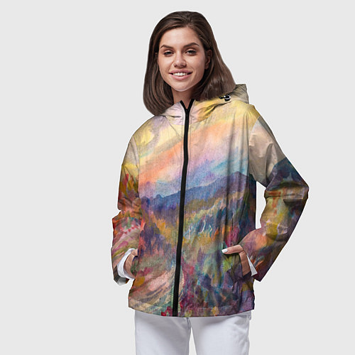 Женская ветровка Осенний пейзаж акварель / 3D-Черный – фото 3