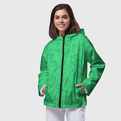 Ветровка с капюшоном женская Мраморный зеленый яркий узор, цвет: 3D-черный — фото 2