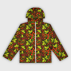 Ветровка с капюшоном женская Хохлома - клубника и рябина, цвет: 3D-белый