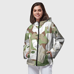 Ветровка с капюшоном женская Камуфляж зимний лес крупный, цвет: 3D-черный — фото 2