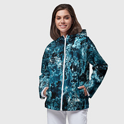 Ветровка с капюшоном женская Гранж - абстрактные синие разводы, цвет: 3D-белый — фото 2