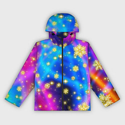 Ветровка с капюшоном женская Снежинки и звезды - яркие цвета, цвет: 3D-черный