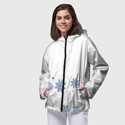 Ветровка с капюшоном женская Новогодние Снежинки - Белый, цвет: 3D-черный — фото 2