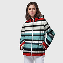 Ветровка с капюшоном женская Красные голубые и белые полосы, цвет: 3D-белый — фото 2