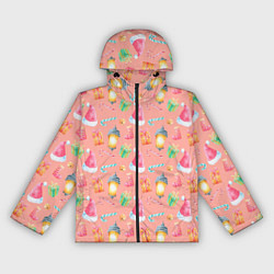 Ветровка с капюшоном женская Новогодние фонари, цвет: 3D-черный