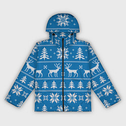 Ветровка с капюшоном женская Рождественский синий свитер с оленями, цвет: 3D-черный
