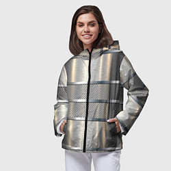 Ветровка с капюшоном женская Металлические полосы - текстура алюминия, цвет: 3D-черный — фото 2
