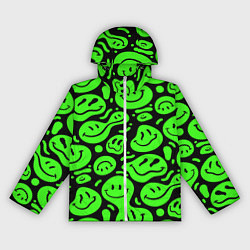 Ветровка с капюшоном женская Психоделические смайлы - салатовый неон, цвет: 3D-белый