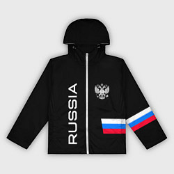 Ветровка с капюшоном женская Россия и три линии на черном фоне, цвет: 3D-белый