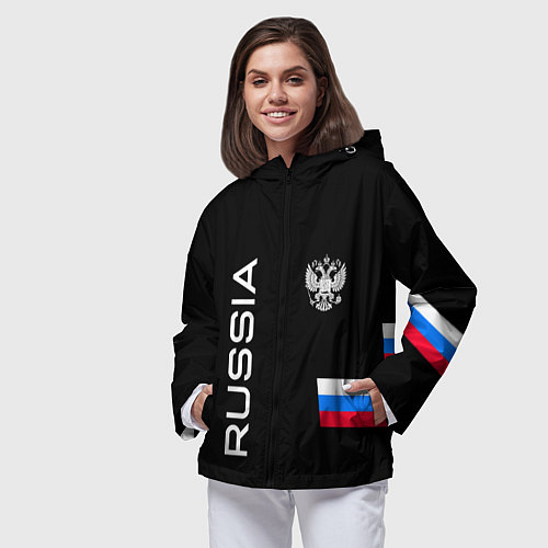 Женская ветровка Россия и три линии на черном фоне / 3D-Черный – фото 3