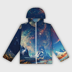 Ветровка с капюшоном женская Горы и бескрайний космос, цвет: 3D-белый