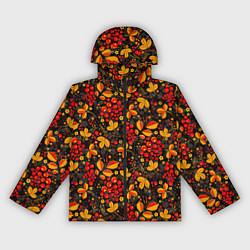 Ветровка с капюшоном женская Красная рябина хохломой, цвет: 3D-черный