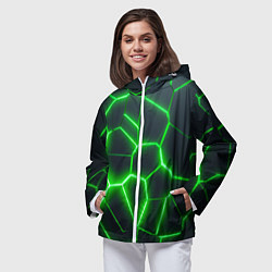 Ветровка с капюшоном женская Зелёные неоновые плиты, цвет: 3D-белый — фото 2