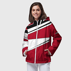 Ветровка с капюшоном женская Красно черная геометрия на белом, цвет: 3D-белый — фото 2