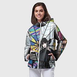 Ветровка с капюшоном женская Уэнсдэй играет на виолончели на фоне окна, цвет: 3D-белый — фото 2