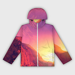 Ветровка с капюшоном женская Firewatch - Солнечный закат посреди гор, цвет: 3D-белый