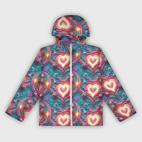 Женская ветровка Паттерн пылающие сердца / 3D-Белый – фото 1