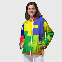 Ветровка с капюшоном женская Пазлы разноцветные, цвет: 3D-белый — фото 2
