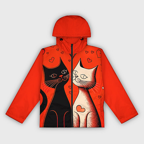 Женская ветровка Влюблённые кошки на красном фоне / 3D-Черный – фото 1