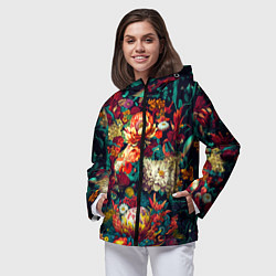 Ветровка с капюшоном женская Цветочный паттерн с цветами и листьями, цвет: 3D-черный — фото 2