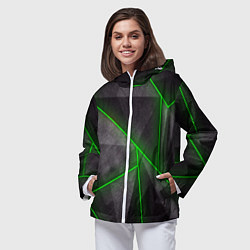 Ветровка с капюшоном женская Stripes Abstract green, цвет: 3D-белый — фото 2