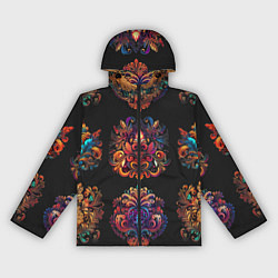 Ветровка с капюшоном женская Русские орнаменты неон, цвет: 3D-черный