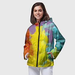 Ветровка с капюшоном женская Абстрактные разноцветные объёмные дымы, цвет: 3D-черный — фото 2