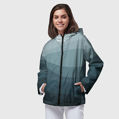 Женская ветровка Бирюзовые волны / 3D-Черный – фото 3