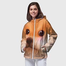 Ветровка с капюшоном женская Милый доге мем, цвет: 3D-белый — фото 2