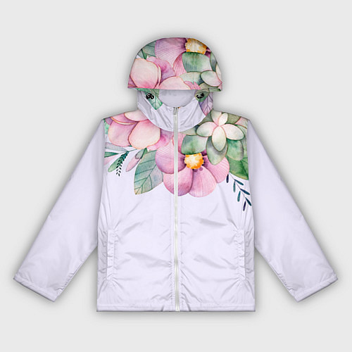 Женская ветровка Пастельные цветы акварелью - наверху / 3D-Белый – фото 1