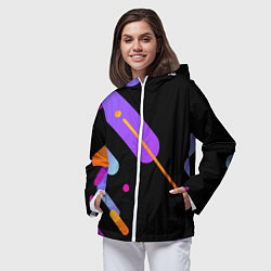 Ветровка с капюшоном женская Геометрические фигуры линии, цвет: 3D-белый — фото 2